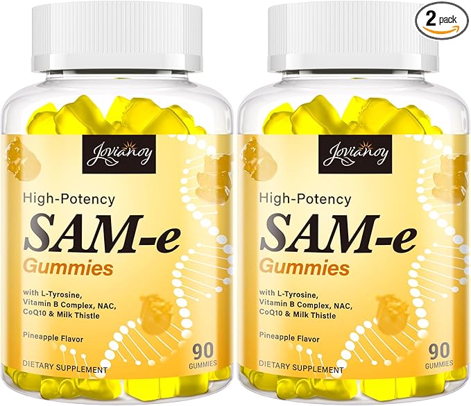 Jovianoy SAM-e Gummies with L-Tyrosine, Vitamin B Complex & NAC, CoQ10, High-Potency SAM-e Supplement - Pineapple Flavor, for Mood, Joint, Cognitive & Liver Detox, Vegan Friendly, 180 Gummies