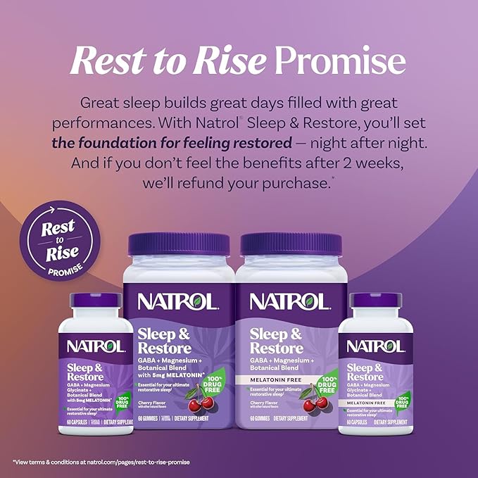 Natrol Sleep & Restore Magnesium Glycinate Blend Gummies, Magnesium for Sleep Aids for Adults, Melatonin-Free, Cherry Flavored, 30 Day Supply, 60 Gummies (Pack of 2)