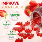 2 Pack Calcium Citrate Gummies, Sugar Free Calcium Citrate 1000mg for Muscle Healthy, Absorption Calcium Supplements for Adults & Kids, Strawberry, 120 Count