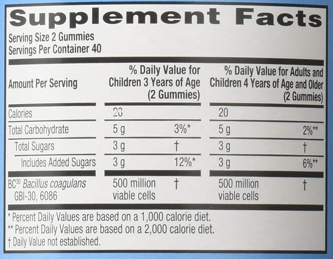 Digestive Advantage Daily Probiotic Gummy for Kids, Multi, Natural Fruit Flavours, 80.0 Count (Pack of 2)