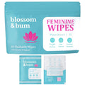 Blossom & Bum Feminine Wipes, Flushable, Plant-Based with Aloe & Vitamin E, 20 Count, Hypoallergenic, Flushable