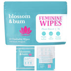 Blossom & Bum Feminine Wipes, Flushable, Plant-Based with Aloe & Vitamin E, 20 Count, Hypoallergenic, Flushable