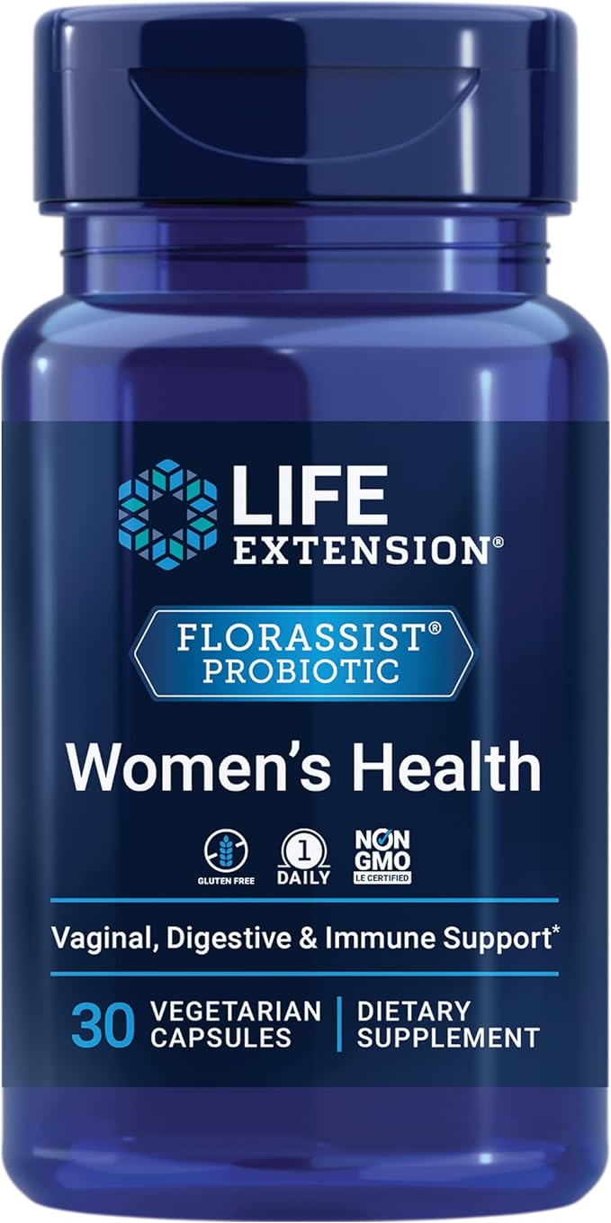 Life Extension FLORASSIST® Probiotic Women's Health, Vaginal Health, Digestive Health, Immune Health, Gluten-Free, Non-GMO, Vegetarian, Once-Daily Formula, 30 Capsules