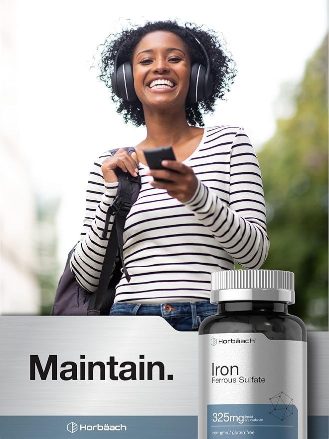 Horbäach Iron Ferrous Sulfate | 180 Count | Vegetarian, Non-GMO & Gluten Free Dietary Supplement