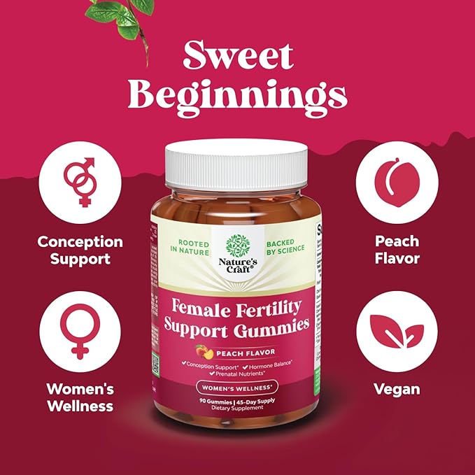 Fertility Gummies for Women Trying to Conceive - Yummy Gummy Fertility Supplement for Women with Myo-Inositol Folic Acid & Vitex Chasteberry - Vegan Non-GMO & Gluten Free - Juicy Peach - 90 Count
