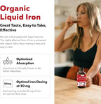 Liquid Iron Supplement | Organic Certified, Berry Flavor - Whole Food Vitamin C Absorption Boost & Blood Building B Vitamins - Methyl B12, L-Methylfolate & B6 - Supports Healthy Iron Levels - 7.6 oz