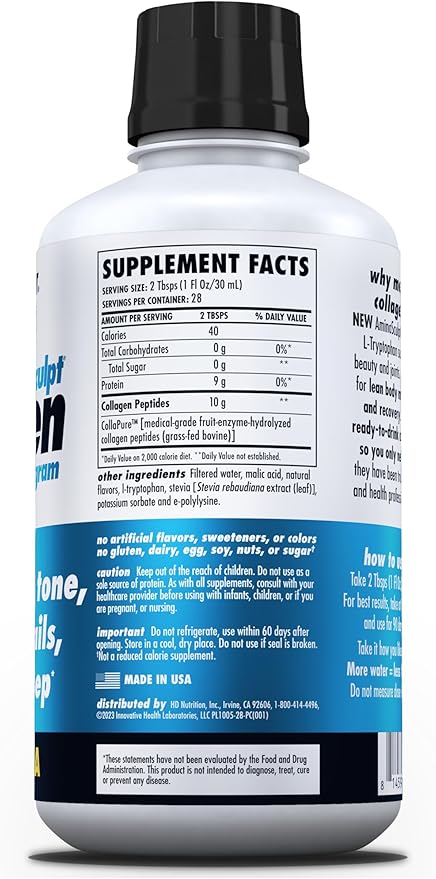 HEALTH DIRECT – AminoSculpt Liquid Collagen Micropeptides – 28 FL Oz – 28 Servings – 10 Grams of Premium Medical-Grade Liquid Collagen for Women – Piña Colada