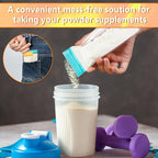 Protein Powder Travel Container Set ,Reusable Protein Powder Supplement Container To Go,14 Pcs Single Dose Bags& 2Pcs Large Zip Bags,Portable Supplement Storage Containers with Spoon , Pen and Labels