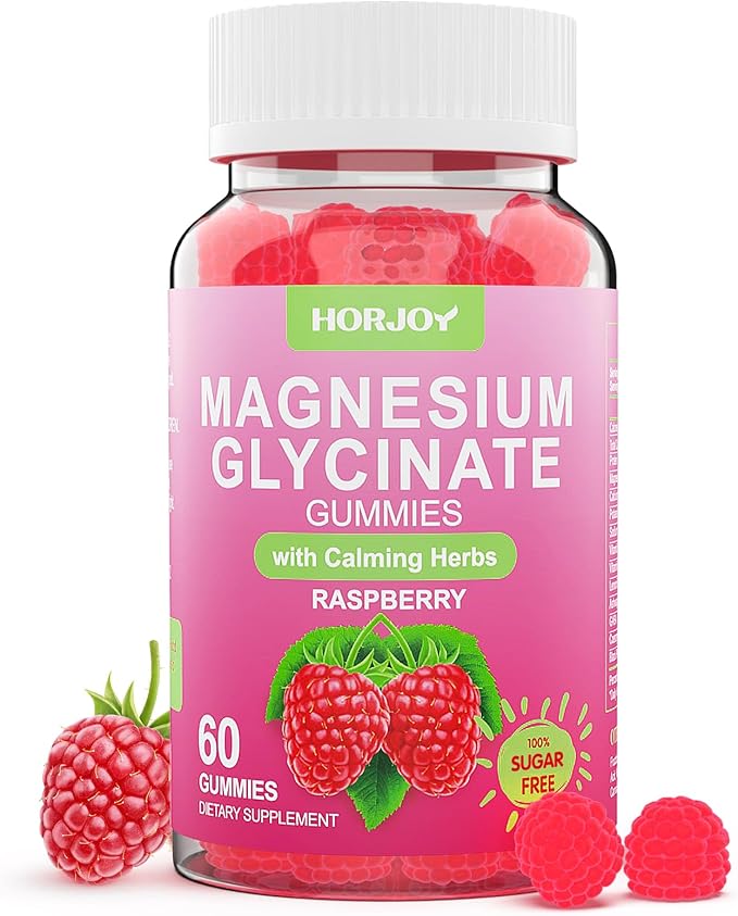 Magnesium Glycinate Gummies 600mg, Sugar Free Magnesium Gummies for Adults with Ashwagandha, Lemon Balm & GABA for Sleep, Mood Support and Relaxation, Vegan, 60 Raspberry