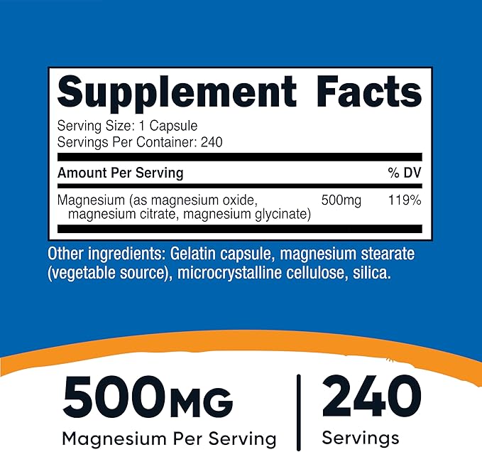 Nutricost Magnesium Complex 500mg, 240 Capsules - Magnesium Oxide, Citrate, and Glycinate - Gluten Free and Non-GMO (Pack of 2)