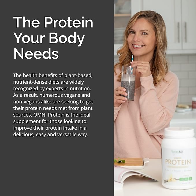 BRAINMD Dr Amen OMNI Protein Vanilla - 2.38 lbs - Plant-Based Protein Powder - Promotes Energy & Exercise Recovery - Vegan, Vegetarian, Sugar Free, Gluten Free - 30 Servings