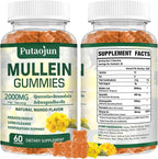 1 Pack Organic Mullein Gummies for Lungs, 2000MG Mullein Leaf Extract Supplement | Quercetin, Bromelain for Respiratory & Immune Support | Vegan, Sugr-Free, Mango Flavor | 60 Count