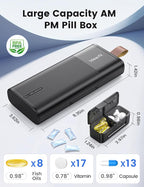 Weekly Pill Organizer 2 Times a Day, 7 Day AM PM Pill Box with Built-in Desiccant, Portable Medicine Case with 7 Detachable Containers for Vitamins & Supplements