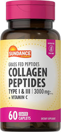 Sundance Collagen Peptides Pills | 3000mg | Type I & II with Vitamin C | 60 Count | Non-GMO & Gluten Free Supplement