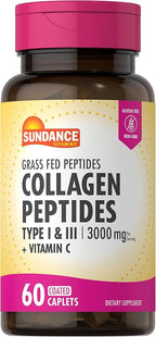Sundance Collagen Peptides Pills | 3000mg | Type I & II with Vitamin C | 60 Count | Non-GMO & Gluten Free Supplement