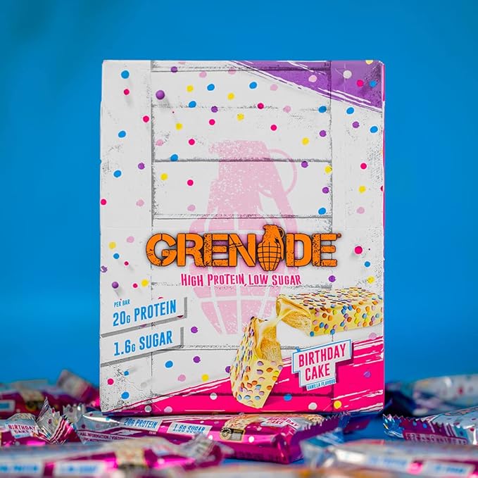 Grenade Carb Killa High Protein and Low Sugar Candy Bar, 12 x 60 g - Birthday Cake