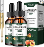 Magnesium Glycinate Liquid Drops Supplement, with Magnesium Glycinate 500mg Ashwagandha, L - Theanine, Chamomile -Support Stress Relief, Bone, Muscle, Mood Peach Flavor 2Pack