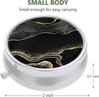 Nipichsha Pill Box, Small Pill Case for Purse & Pocket, Cute Travel Medicine Organizer, Portable Medicine Container Holder to Hold Vitamins, Medication, Fish Oil & Supplement, Luxury Black Marble