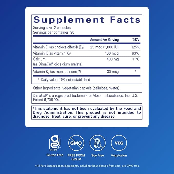 Pure Encapsulations Calcium K/D | Supplement for Bone Strength, Immune System, Colon, and Cardiovascular Health* | 180 Capsules