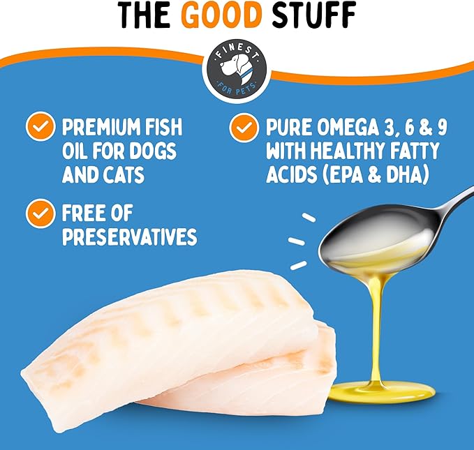 100% Pure Fish Oil for Dogs & Cats (1,545mg Omega 3 per Teaspoon) 8oz. Loaded with EPA & DHA for Joints, Skin & Coat, Itching, Heart & Immune Health. Stronger Than Salmon Oil. Unflavored Omegease.