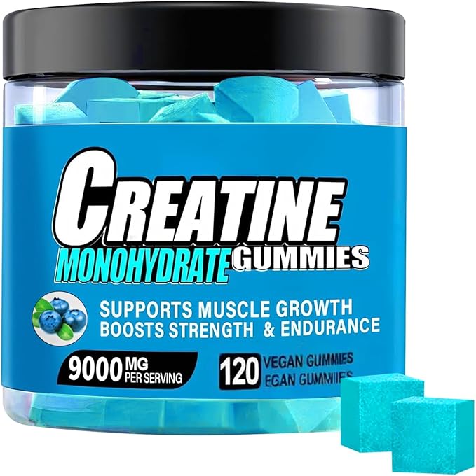 Creatine Monohydrate Gummies,Complex 9000 MG for Men & Women,Pre-Workout Gummies with BCAA, L-Carnitine, Taurine & Vitamin B12 for Enhanced Strength, Energy & Muscle Growth,0 Sugar, Vegan-120 Count