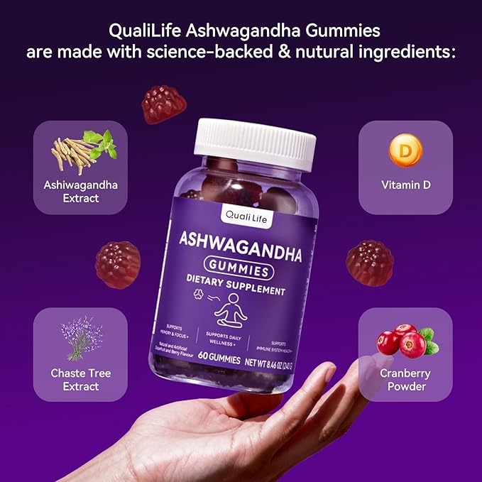 Ashwagandha Gummies for Relax & Cortisol Support – High Strength Root Extract with Cranberry & Chaste Tree, Grapefruit & Berry Flavour – Vegan, Non-GMO, Gluten-Free – 120 Gummies (60 Days)