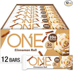 ONE Protein Bars, Cinnamon Roll, Gluten Free with 20g Protein and 1g Sugar, Pantry Staples, 2.12 oz (12 Count), Packaging May Vary