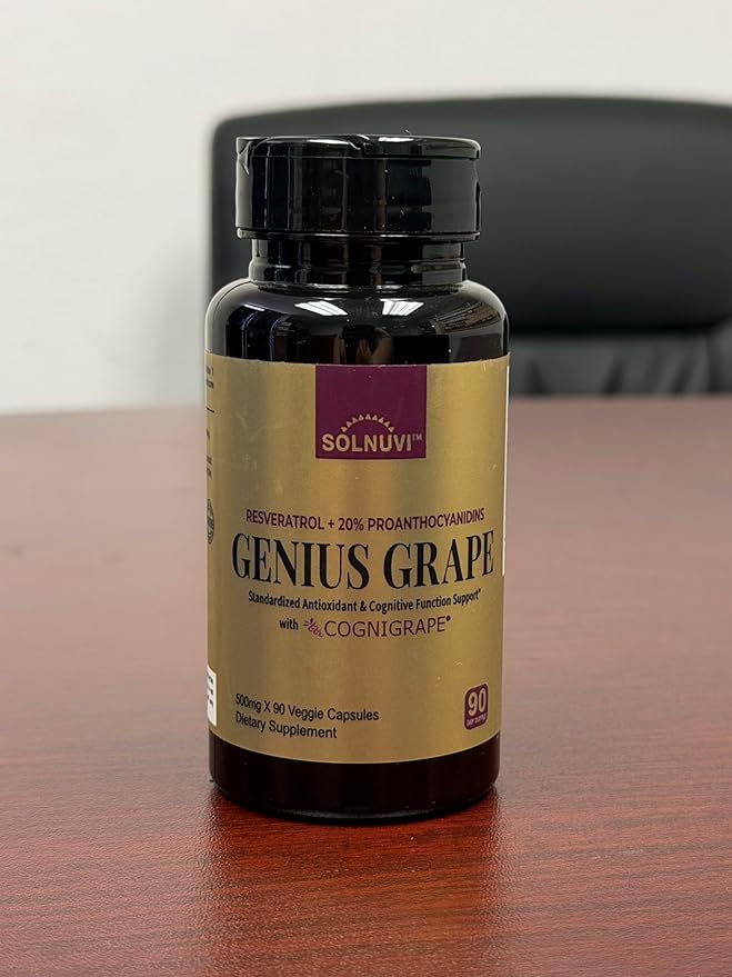 Resveratrol Complex Supplement with Clinically Tested Cognigrape Red Grape Extract OPC Proanthocyanidins - Antioxidant & Brain Health Support - 90 Veggie Capsules, Non-GMO, Gluten-Free, Vegan