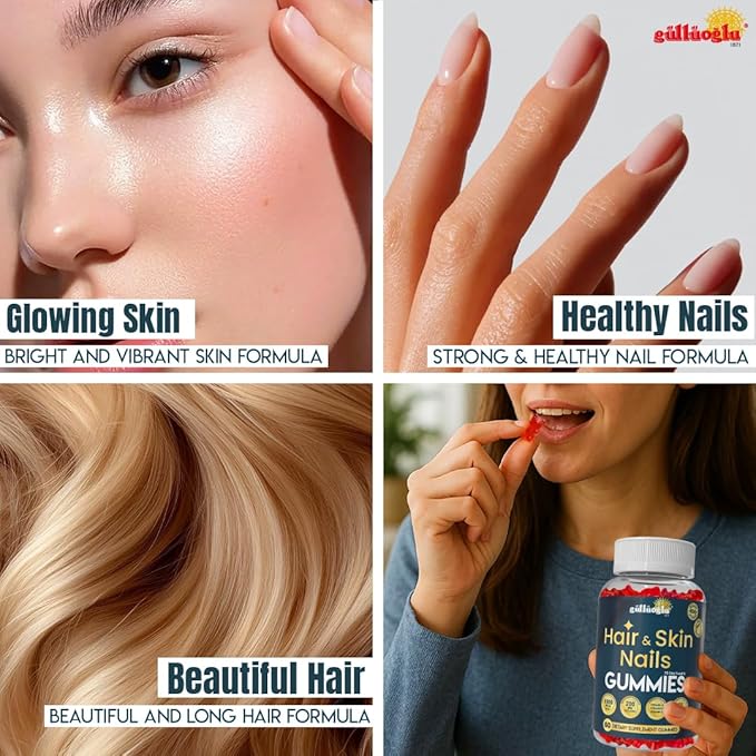 SINCE 1871 GÜLLÜOGLU Hair, Skin & Nails Gummies – Biotin 5000 mcg, Collagen 200 mg & Keratin 50 mg – with MSM, Bamboo & Vitamins A, C, D, E – Gluten-Free, Non-GMO, 60 Berry Gummies
