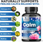 Stress Support Supplement - Extra Strength Ashwagandha, GABA, Magnesium, L-Theanine for Relief - Supports Mood & Focus - Naturally Calm, Unwind & Relax - Eases Tension & Nervousness - 120 Capsules