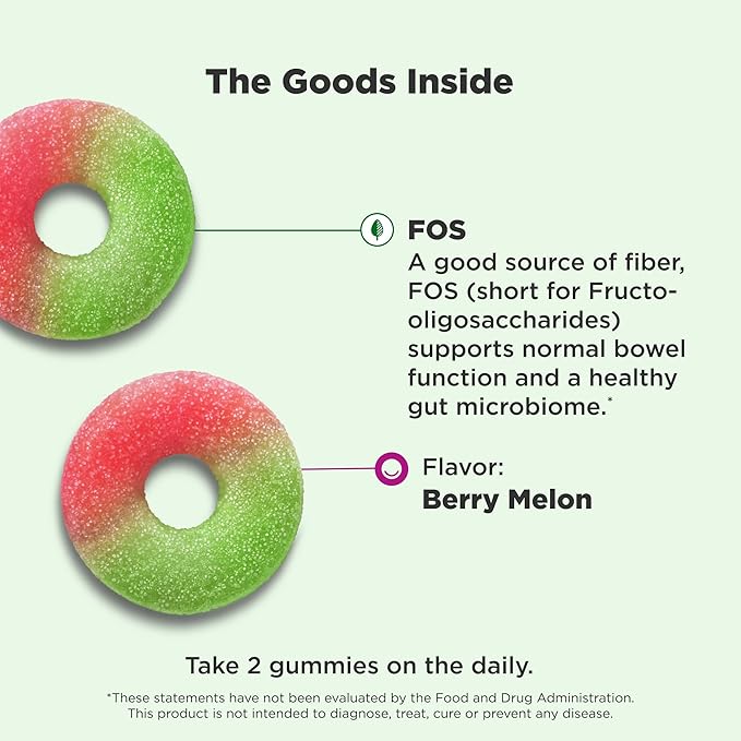OLLY Fiber Gummy Rings, 5g FOS Prebiotic Fiber, Digestive Health Supplement,* Strawberry Watermelon Flavored, 50 Day Supply - 100 Count
