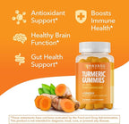Turmeric Gummies with Ginger Root Extract - Digestive Health and Immune Support Supplement for Overall Wellness - 120 Count - Vegan, Non-GMO Curcumin Vitamin - Peach Flavor, 2 Month Supply