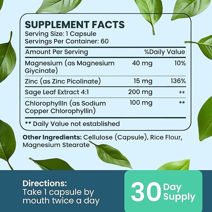Whole Body Deodorizing Supplement - 100% Natural Internal Deodorant, Sweat Relief - Body Odor Pills Reduce Odor in Underarms, Intimate Areas & Feet - 60 Chlorophyll Capsules for Gut Health