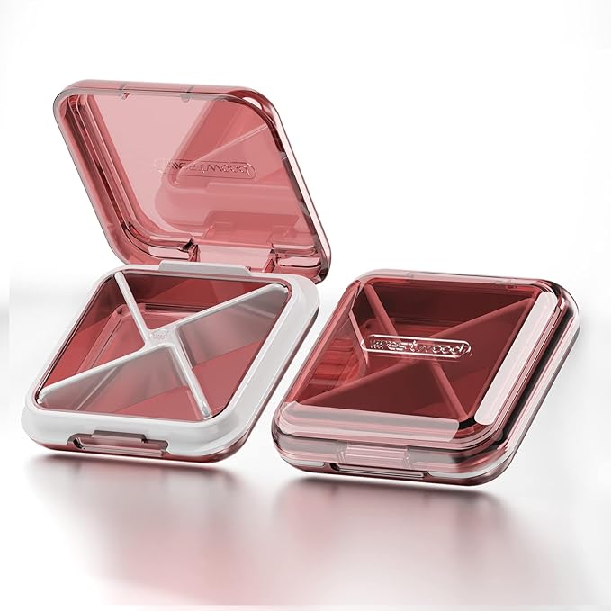 DUBSTAR Daily Pill Organizer,4 Compartments Portable Travel Small Pill Case, Pill Box for Purse Pocket to Hold Vitamins,Cod Liver Oil,Supplements and Medication Red