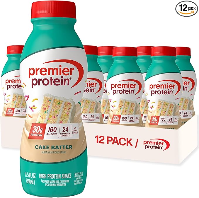 Premier Protein Shake, Cake Batter, 30g Protein, No Added Sugar, 24 Vitamins & Minerals to Support Immune Health, 11.5 fl oz, 12 Pack (Packaging May Vary)