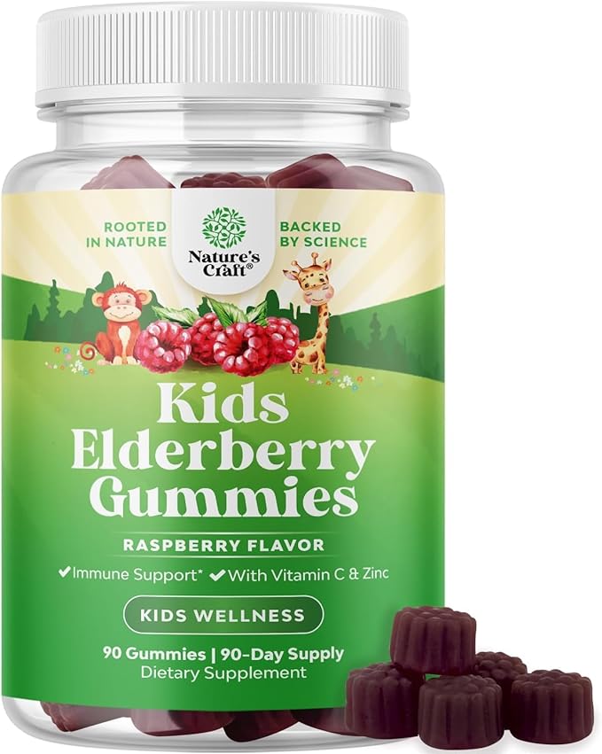 Sambucus Elderberry Gummies for Kids Health - Delicious Black Elderberry Gummies with Zinc and Vitamin C for Kids Immune Support - Gelatin and Gluten Free Non-GMO Immunity Support - 90 Count