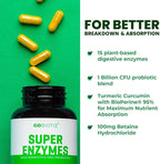 GoBiotix Digestive Enzymes Supplement with Prebiotics and Probiotics for Women and Men - Gut Health, Gluten Digestion, Lactose Absorption, Plant Based Dietary Pills - 60 Capsules