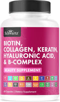 BioSchwartz Biotin Collagen Keratin Supplement - Hair Vitamins for Women - 10000mcg Biotin with Hyaluronic Acid & B Complex - Non-GMO 60 Capsules Beauty Supplement - Hair and Nails Vitamins for Women