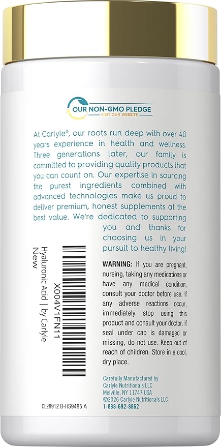 Carlyle Hyaluronic Acid Supplement | 50 mg | 90 Capsules | Non-GMO & Gluten Free