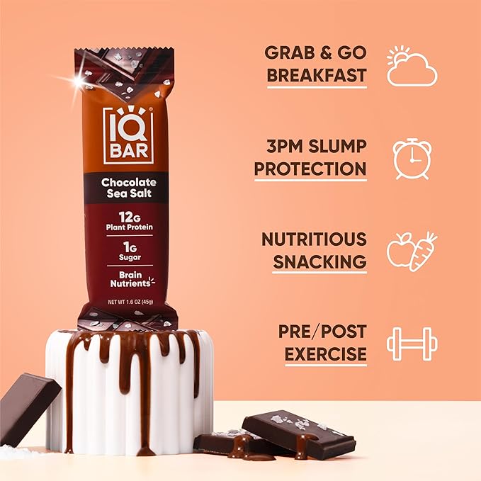 IQBAR Clean Plant Protein Bars - Chocolate Sea Salt - 36 Count - Keto, Vegan, High Fiber, Gluten and Dairy Free, Low Sugar Snack - Brain and Body Nutrients for Focus, Energy, Meal Replacement
