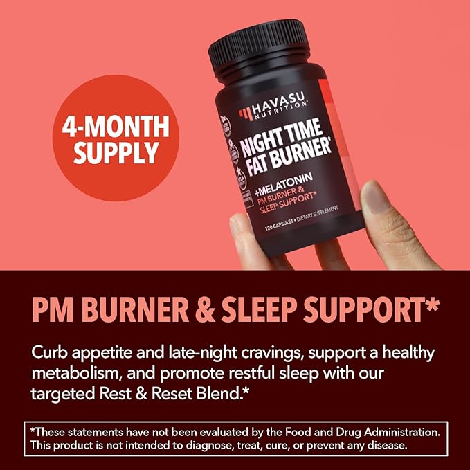 Night Time Fat Burner Metabolism Booster | Appetite Suppressant & Supplement to Support Weight Loss | 120 Weight Loss Supplement Pills for Men