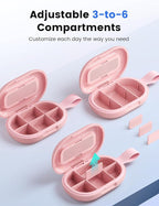 Travel Pill Organizer, Adjustable 3-6 Compartments Portable Pill Box, Small Pill Case Daily Medicine Container Moisture Proof Storage to Hold Vitamin Supplement Fish Oil for Pocket Purse-Blue