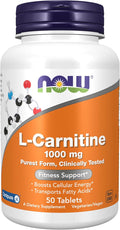 NOW Foods Supplements, L-Carnitine 1,000 mg, Purest Form, Amino Acid, Fitness Support*, 50 Tablets
