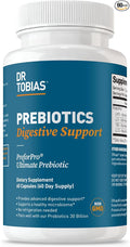 Dr. Tobias Prebiotics Digestive Support, Advanced Prebiotic Supplement for Gut Health, Immune Function & Boost for Probiotics for Women & Men, Vegan, Non-GMO, 60 Capsules, 60 Servings