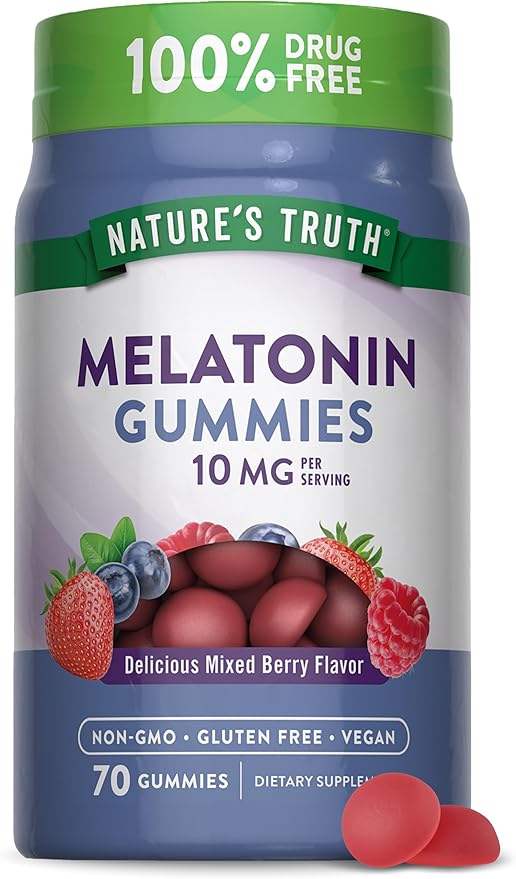 Nature's Truth Melatonin 10mg Gummies | 70 Count | Berry Flavor | Vegan, Non-GMO, and Gluten Free Supplement