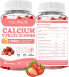 Calcium Citrate Gummies 1200mg with Vitamin D3 + K2, Magnesium, Zinc, Chewable Calcium Supplement for Women & Men, Bone Healthy, Sugar Free, Non-GMO, Gluten Free, Strawberry Flavor 60 Count