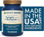 Nature's Wonder Turmeric Supplement with BioPerine - Enhanced Absorption Turmeric Complex 500mg with BioPerine 5mg for Joint Function, Mobility, and Comfort, 90 Vegetarian Turmeric Capsules