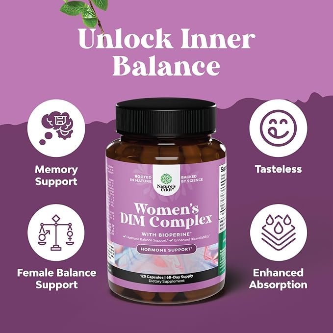 Potent DIM Supplement for Women - Hormone Balance for Women with DIM and Black Pepper Menopause Support and PMS Relief - Menopause Supplements Extra Strength 300mg per Serving - 120 Count