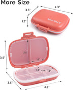 MEACOLIA 2 Pack 8 Compartments Travel Pill Organizer Box Moisture Proof Small Pill Case for Pocket Purse Daily Pill Holder Container for Medicine Vitamin (Dark Blue & Red)