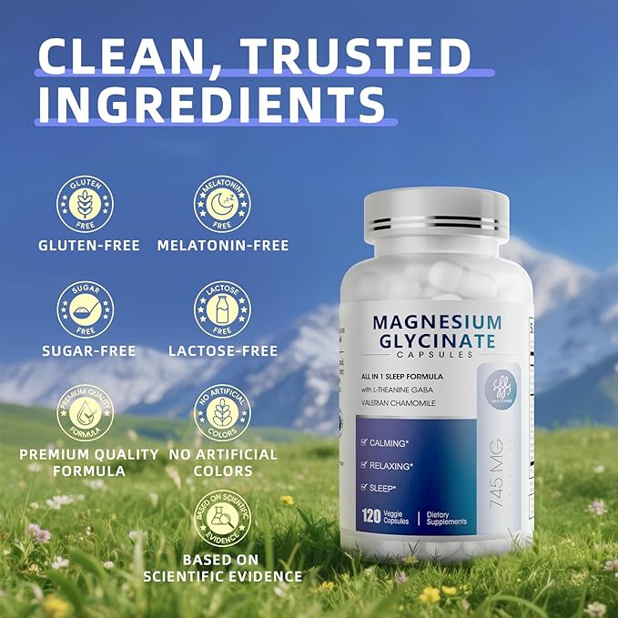 iMATCHME Magnesium Glycinate 850mg Capsules with L-Theanine, Chamomile & GABA for Sleep, Calmness, Muscle, Bone Health & Immune Support, Magnesium for Women and Men, Vegan, High-Absorption, 120 Count